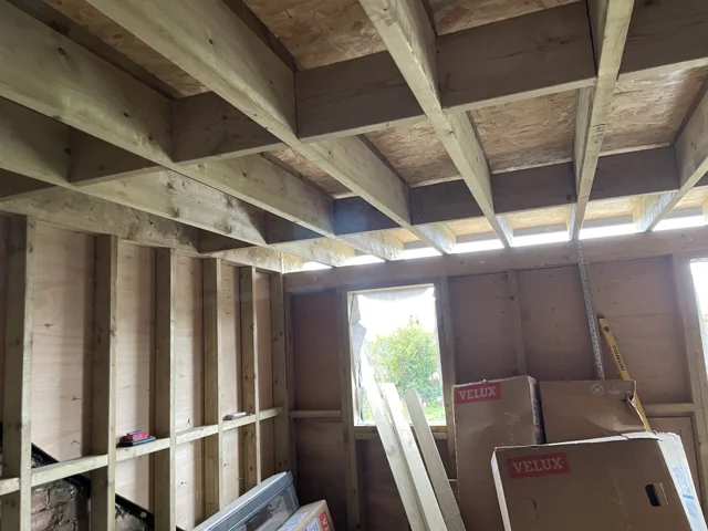 Loft roof and wall construction in progress